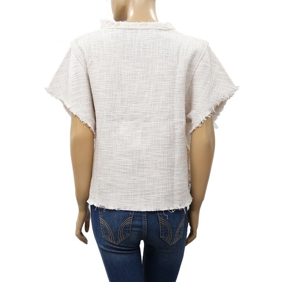 IRO Dorothy Tweed Blouse Top Cotton Cozy Oversized Short Sleeve L-42 New 211023 - Picture 7 of 8